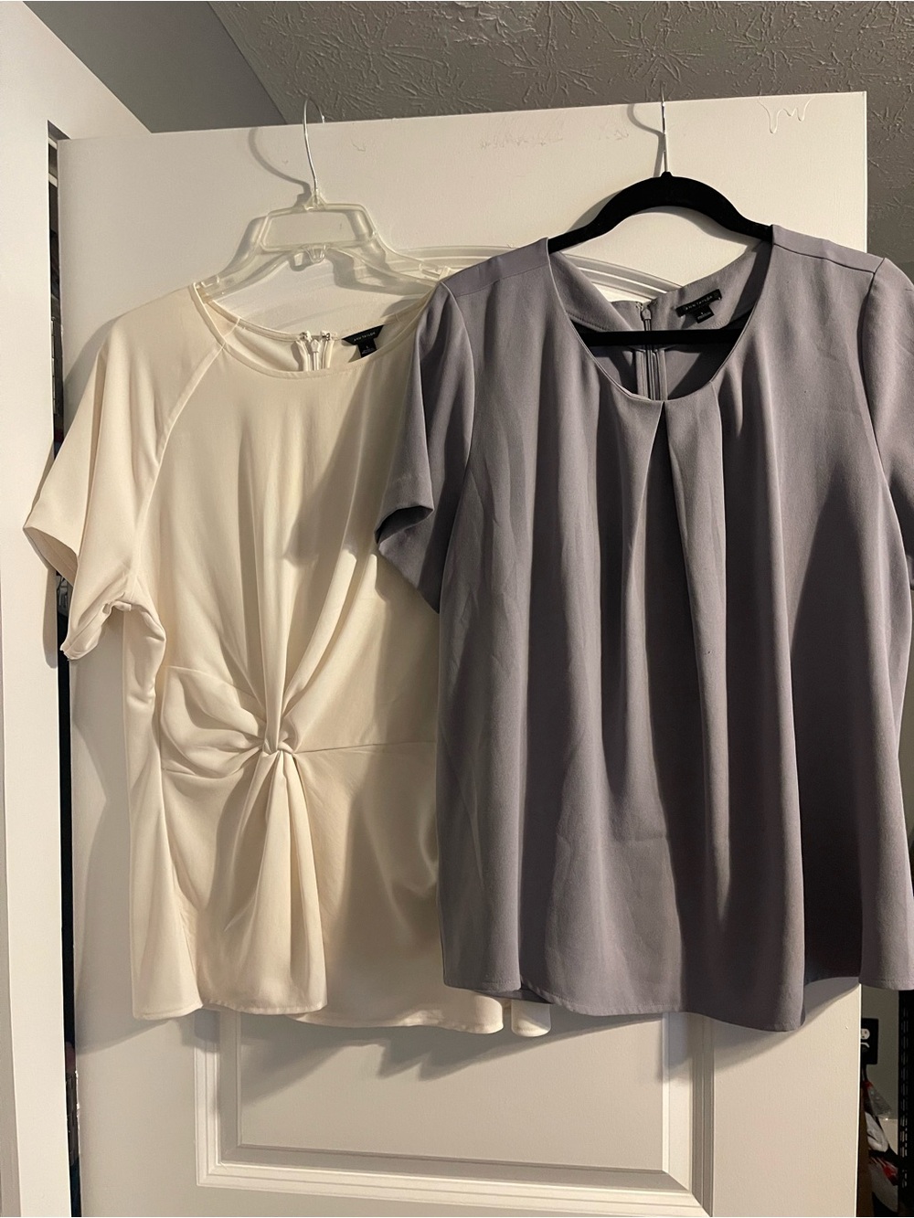 Ann Taylor Cream Twist-Front Top & Gray Pleated Blouse Duo